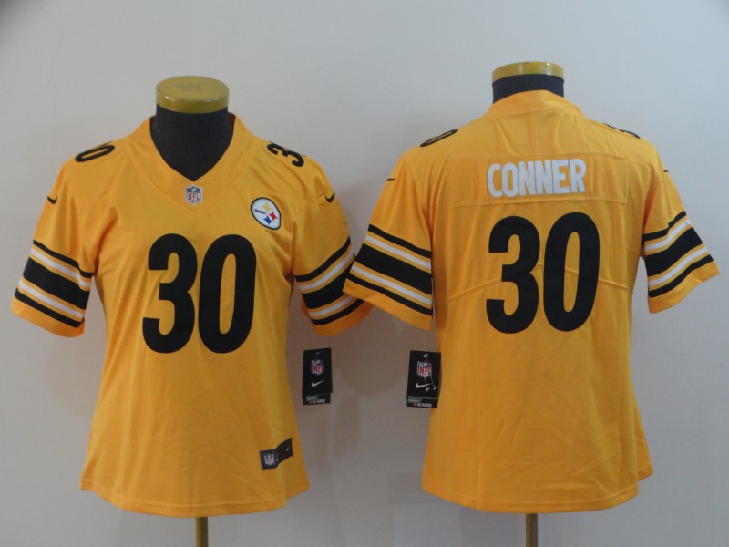 Women's Pittsburgh Steelers #30 James Conner Gold Inverted Legend Stitched NFL Jersey(Run Small)